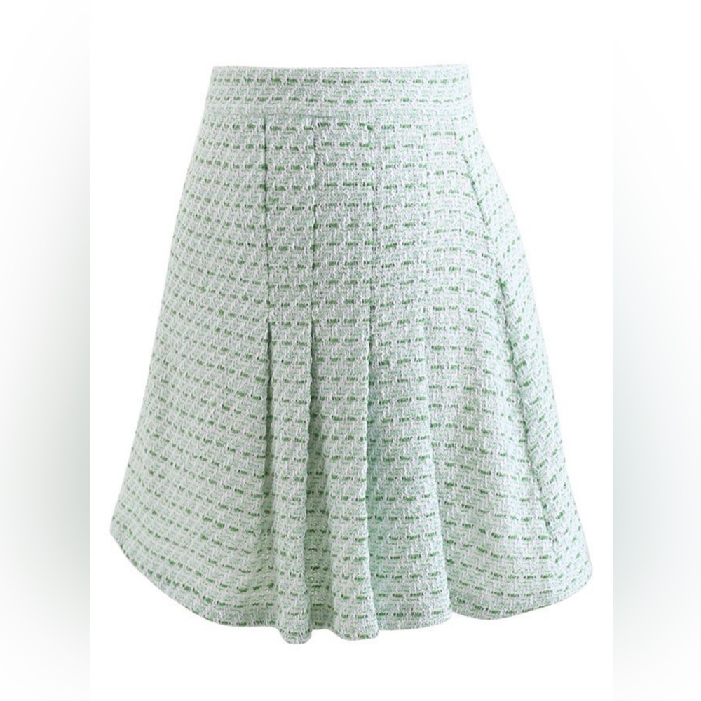 Green pleated tweed mini skirt Zara